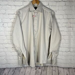 Zegna City Mens Beige Striped All over Z Pattern Long Sleeve Dress Shirt 39 15 1